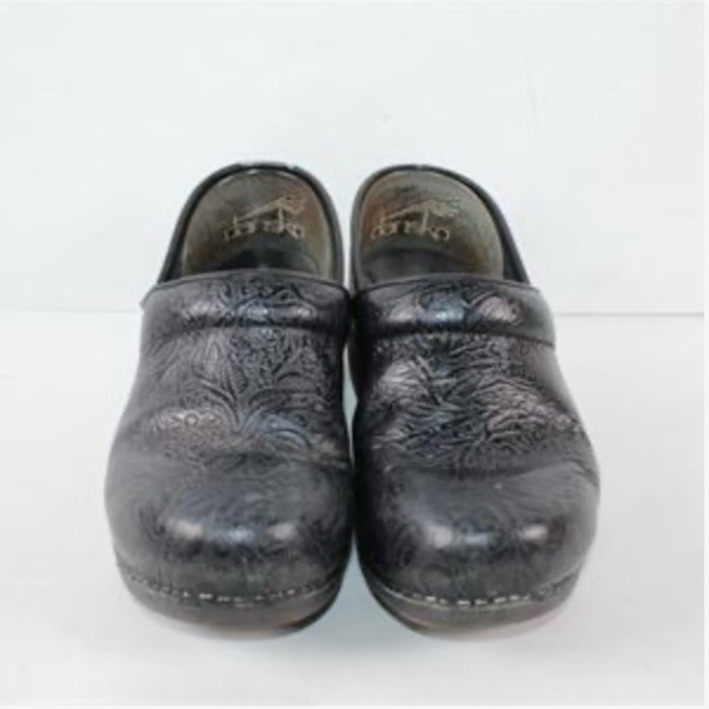 Dansko Women’s Professional Clogs – Black Floral Tooled Leather, Size 39